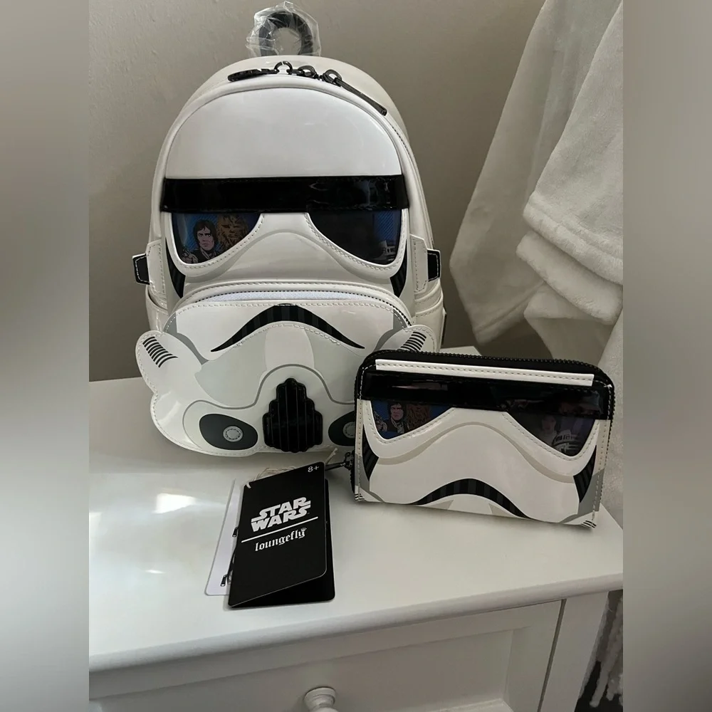 NWT Star Wars Stormtrooper Loungefly Backpack and Wallet Set - Black and White - Picture 1 of 16